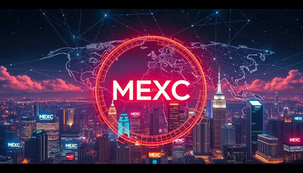 A dynamic and futuristic global presence of the MEXC cryptocurrency exchange. In the foreground, a sleek and modern MEXC logo pulsates with a vibrant, neon-like energy. Surrounding it, a network of interconnected data lines and hubs represent the exchange's global reach, with nodes spanning across continents. In the middle ground, a diverse array of skyscrapers and city skylines from various financial hubs around the world, each illuminated by vibrant, holographic displays showcasing MEXC's presence. In the background, a vast, starry night sky with a backdrop of futuristic, neon-tinged clouds, creating an atmospheric and visually captivating scene that conveys the scale and scope of MEXC's global operations. A dynamic and futuristic global presence of the MEXC cryptocurrency exchange. In the foreground, a sleek and modern MEXC logo pulsates with a vibrant, neon-like energy. Surrounding it, a network of interconnected data lines and hubs represent the exchange's global reach, with nodes spanning across continents. In the middle ground, a diverse array of skyscrapers and city skylines from various financial hubs around the world, each illuminated by vibrant, holographic displays showcasing MEXC's presence. In the background, a vast, starry night sky with a backdrop of futuristic, neon-tinged clouds, creating an atmospheric and visually captivating scene that conveys the scale and scope of MEXC's global operations.