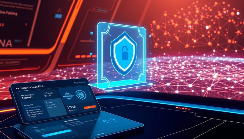 A futuristic illustration of the Ethena (ENA) wallet interface, showcasing its advanced security features in a sleek, minimalist design. The foreground depicts the wallet dashboard, with biometric authentication options and multi-factor security protocols prominently displayed. The middle ground features a floating holographic display, projecting real-time transaction data and encryption status. In the background, a dynamic blockchain network pulses with activity, underscoring the growing importance of Ethena in the 2025 digital asset landscape. The entire scene is bathed in a warm, futuristic glow, conveying a sense of technological sophistication and user trust. A futuristic illustration of the Ethena (ENA) wallet interface, showcasing its advanced security features in a sleek, minimalist design. The foreground depicts the wallet dashboard, with biometric authentication options and multi-factor security protocols prominently displayed. The middle ground features a floating holographic display, projecting real-time transaction data and encryption status. In the background, a dynamic blockchain network pulses with activity, underscoring the growing importance of Ethena in the 2025 digital asset landscape. The entire scene is bathed in a warm, futuristic glow, conveying a sense of technological sophistication and user trust.