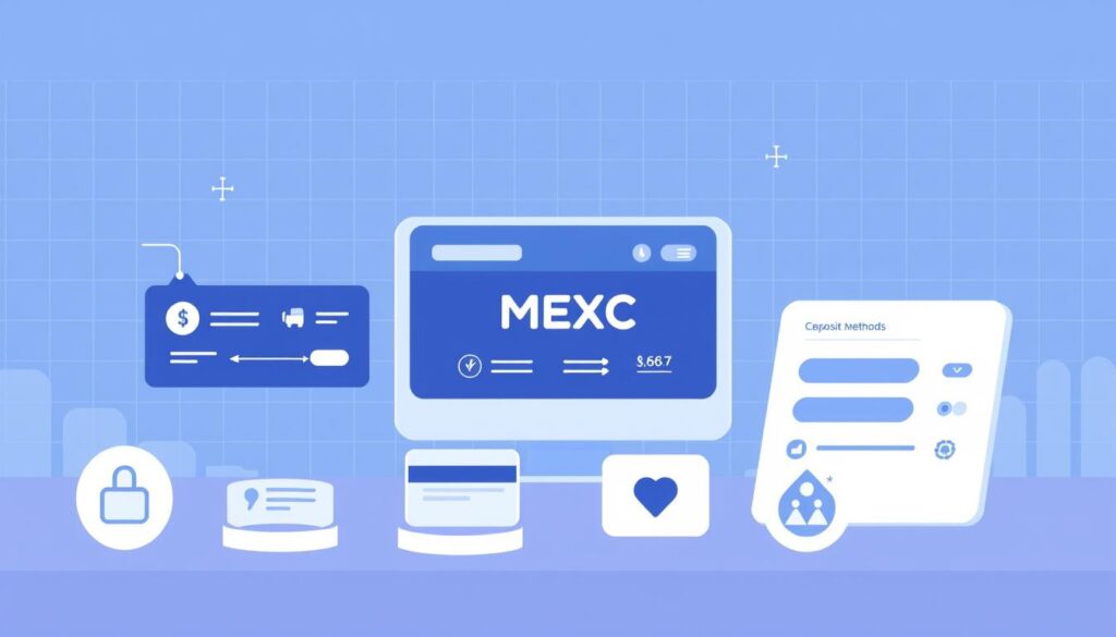 A modern, minimalist illustration showcasing the various deposit methods available on the MEXC cryptocurrency exchange. In the foreground, a sleek, stylized display of popular payment options like bank transfers, credit/debit cards, and digital wallets, rendered in a cool, muted color palette. The middle ground features a clean, uncluttered interface with intuitive controls and icons, hinting at the platform's user-friendly design. In the background, a subtle grid pattern or abstract geometric shapes create a sense of depth and technology, complementing the overall aesthetic. The lighting is soft and even, creating a professional, polished appearance suitable for a financial services website or article. A modern, minimalist illustration showcasing the various deposit methods available on the MEXC cryptocurrency exchange. In the foreground, a sleek, stylized display of popular payment options like bank transfers, credit/debit cards, and digital wallets, rendered in a cool, muted color palette. The middle ground features a clean, uncluttered interface with intuitive controls and icons, hinting at the platform's user-friendly design. In the background, a subtle grid pattern or abstract geometric shapes create a sense of depth and technology, complementing the overall aesthetic. The lighting is soft and even, creating a professional, polished appearance suitable for a financial services website or article.
